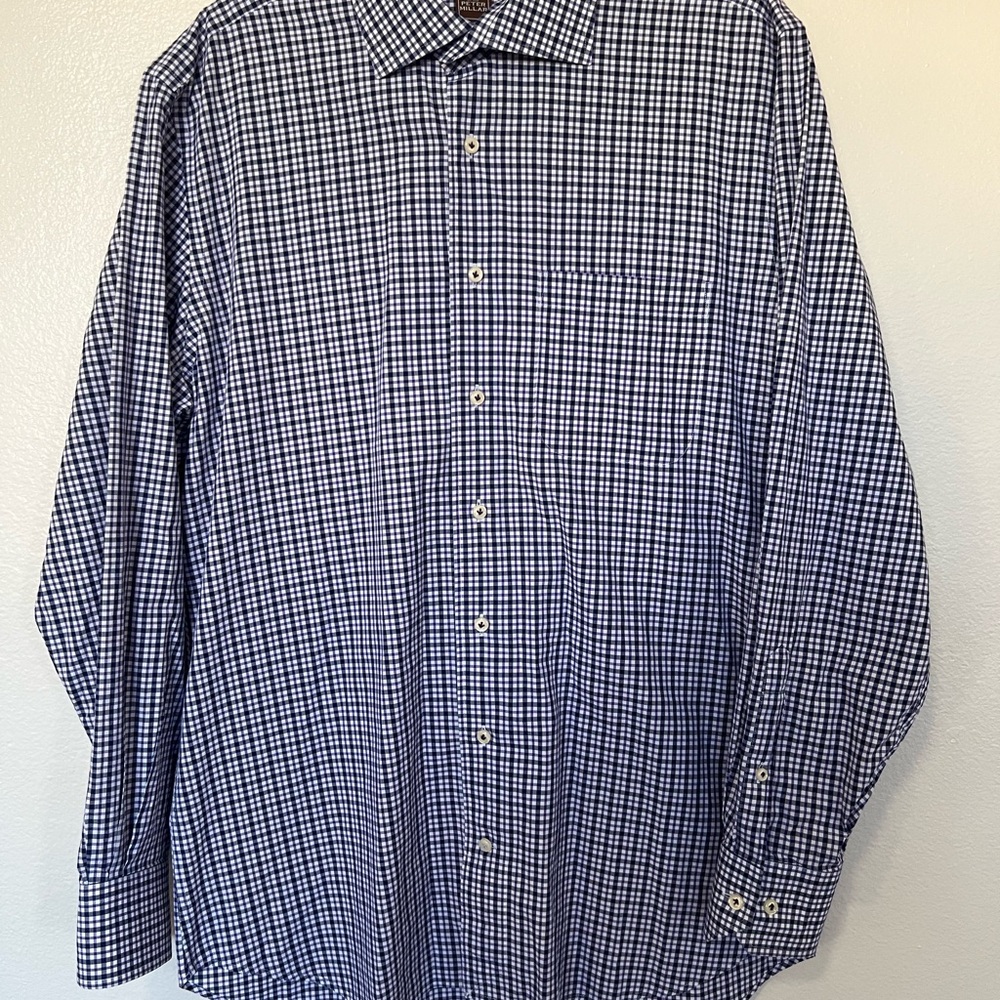 Peter Millar Navy and White Checkered Shirt